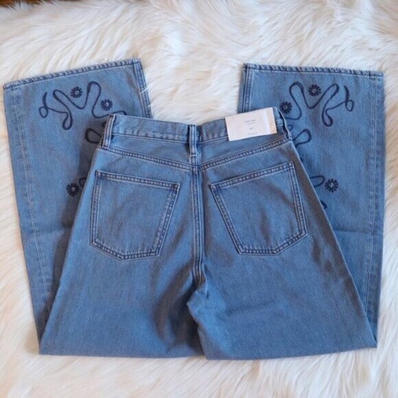NWT Anthropologie M.i.H Embroidered Wide Leg Light Wash Cropped Jeans Size 24 - Picture 11 of 16